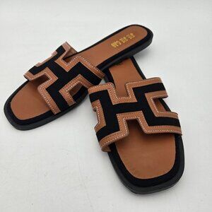 Jie Jie Gao Women’s Size 9 Black And Tan Brown With Letter H Luxury Designer EUC